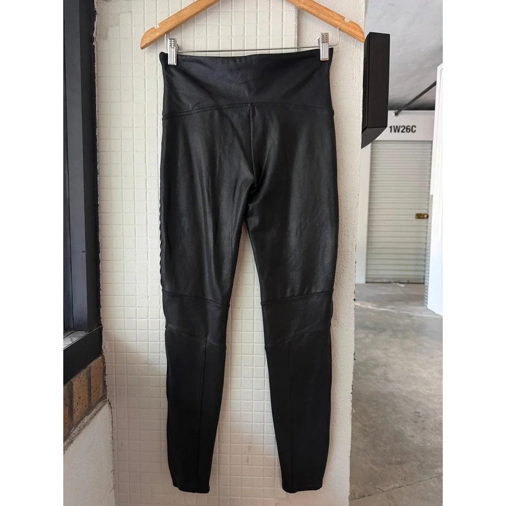 SPANX Faux Leather Moto Leggings Black High Rise Skinny Pants Women Large 20135R